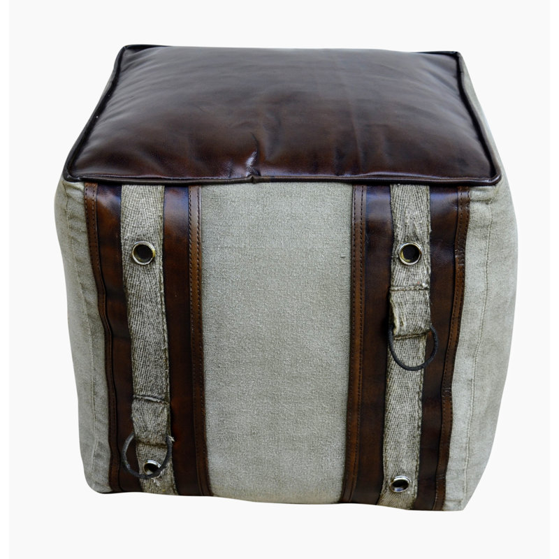 Square Canvas and Leather Pouf LUNA 