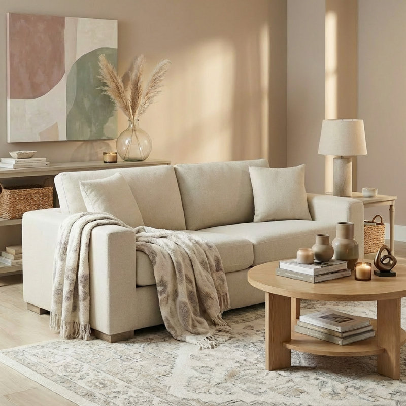84'' Upholstered Sofa with Solid Wood Legs, Effie Linen
