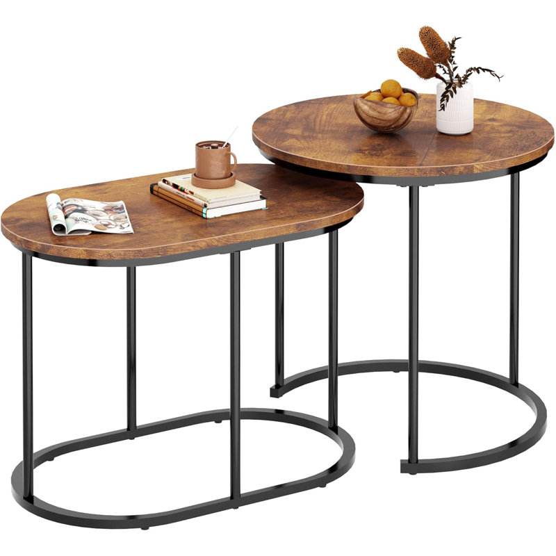 Golden Marble Pattern Nesting Tables - Set Of 2 Stacking Side Tables For Living Room, Balcony, And Office Decor, Vintage Brown