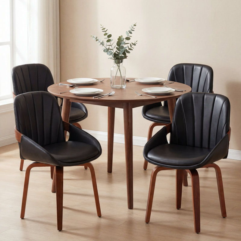 Chayne Modern Upholstered Faux Leather Dining Chairs With Swivel, Black