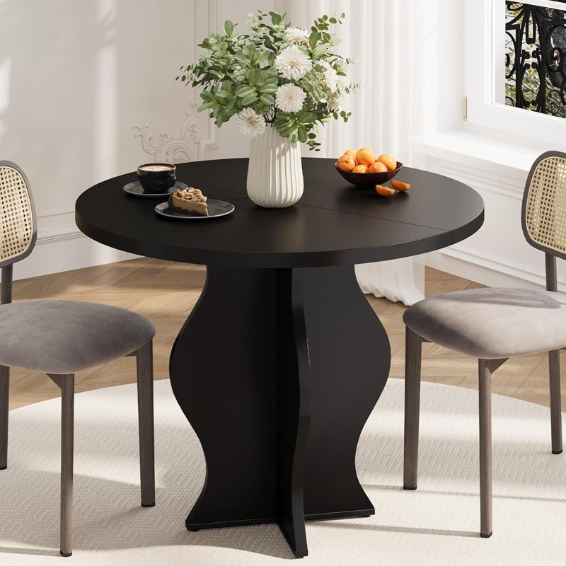 31.5" Round Bistro Dining Table, Modern Farmhouse Pedestal Base, Engineered Wood, Small Space Dining Table, Black, Black