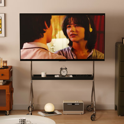 Meuble télé de 60 à 69 pouces, armoire en bois de frêne noir et brun, amovible pour une utilisation multi-scène, rotation à 360 degrés, bureau de divertissement adapté en métal de 70 po, rotatif, réglable à 4 vitesses, pour regarder