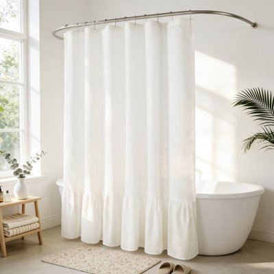 Rideau de douche en mélange de lin avec ourlet à volants