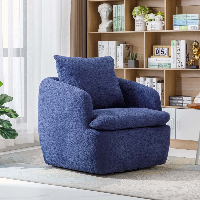 Fauteuil demi-tonneau pivotant l 32,48 po Willenzard, Velours bleu marine