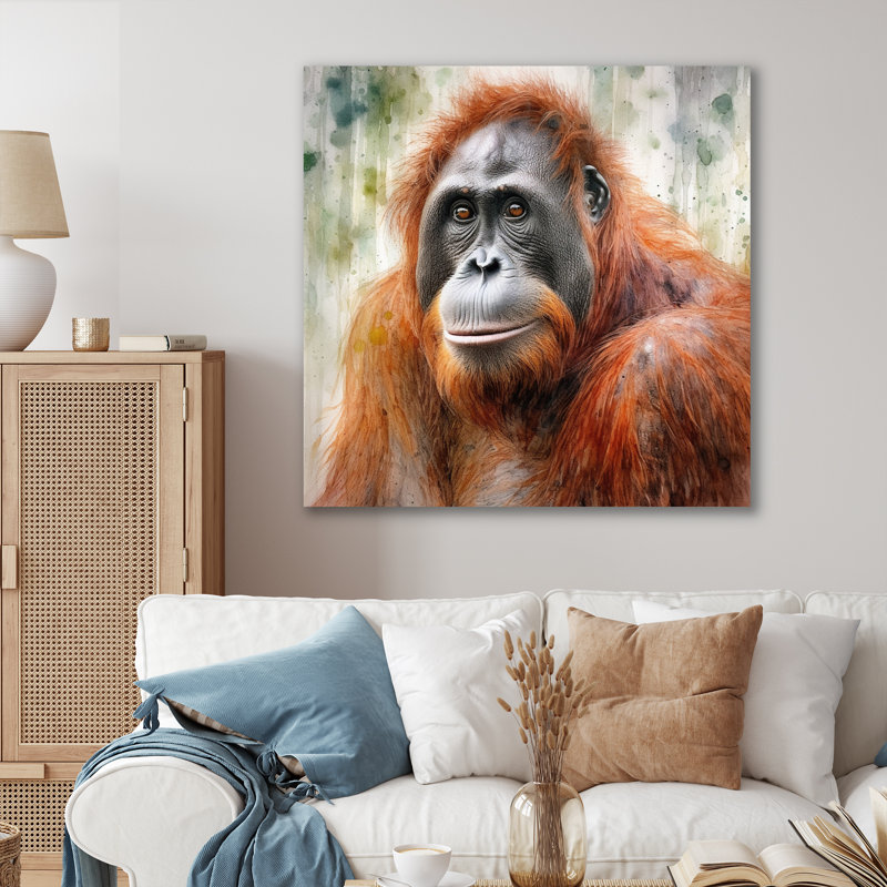 Orang-outan tropical I - animaux, art mural sur toile, H 30 po x l 30 po x P 1 po, Toile tendue