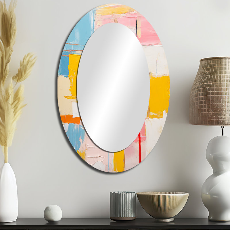 Pensées éphémères de Colorfields - Miroir mural moderne ovale, 36 po x 24 po