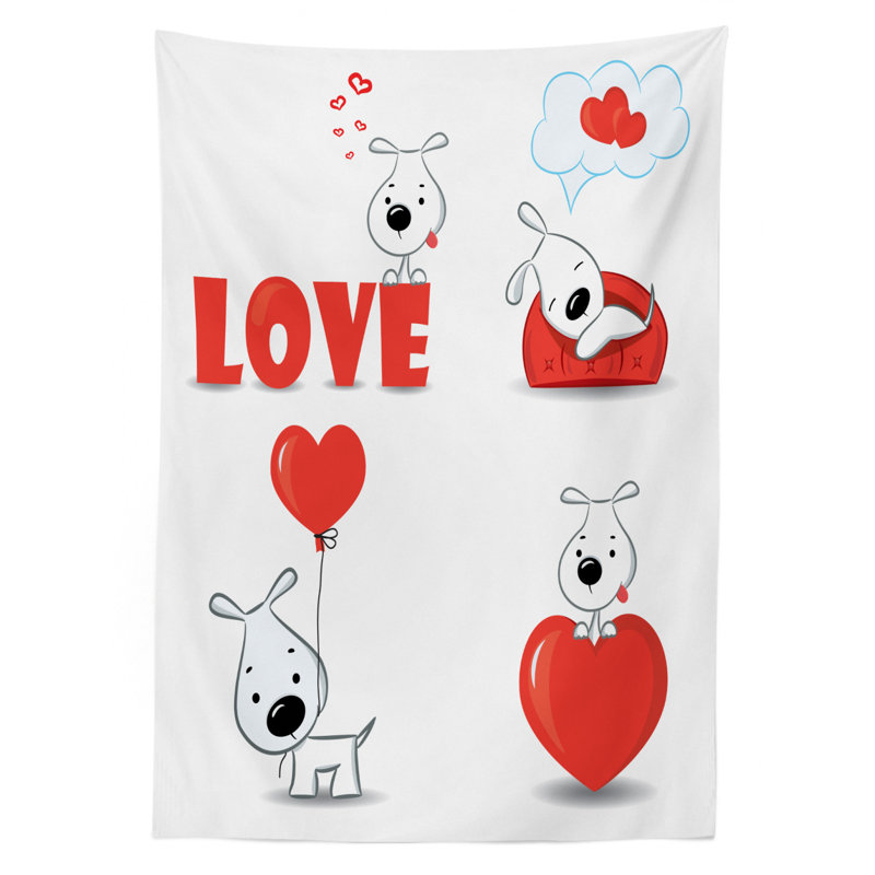 Ambesonne Love Tablecloth Funny Dogs With Heart