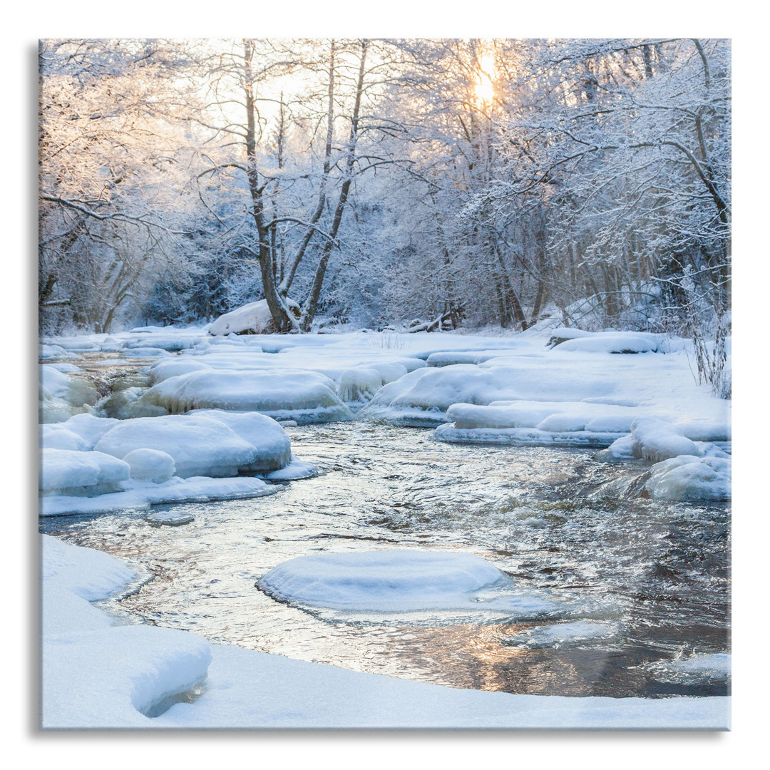 Glasbild Bach in Winterlandschaft