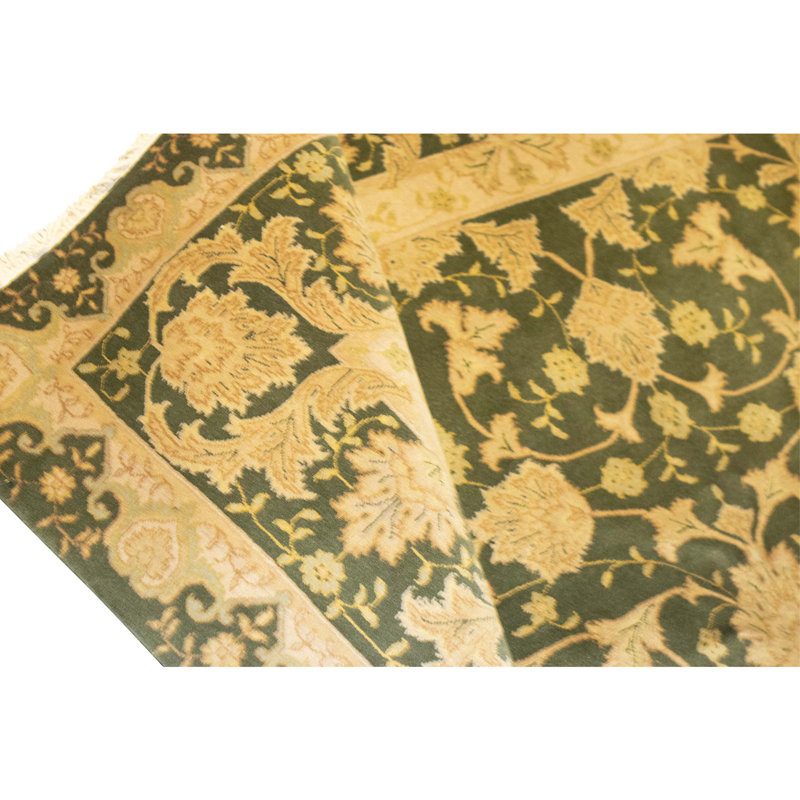High-Quality Hand-Knotted Olive Green Area Rug