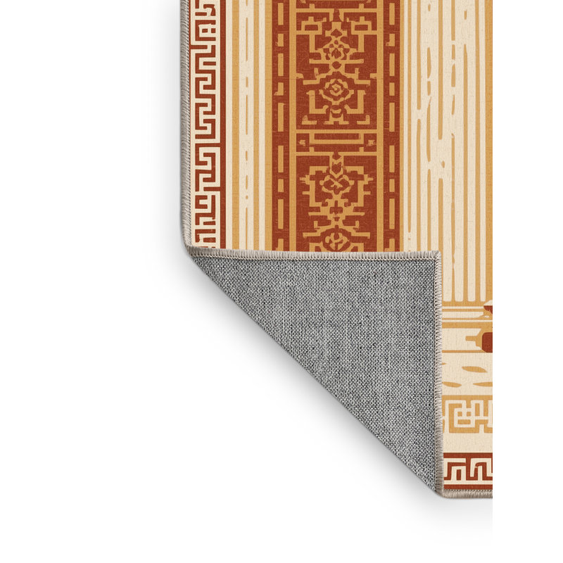 Machine Washable Orsolya Athens Parthenon Classic Oriental Rug in Beige – Beige Binding, 8x10