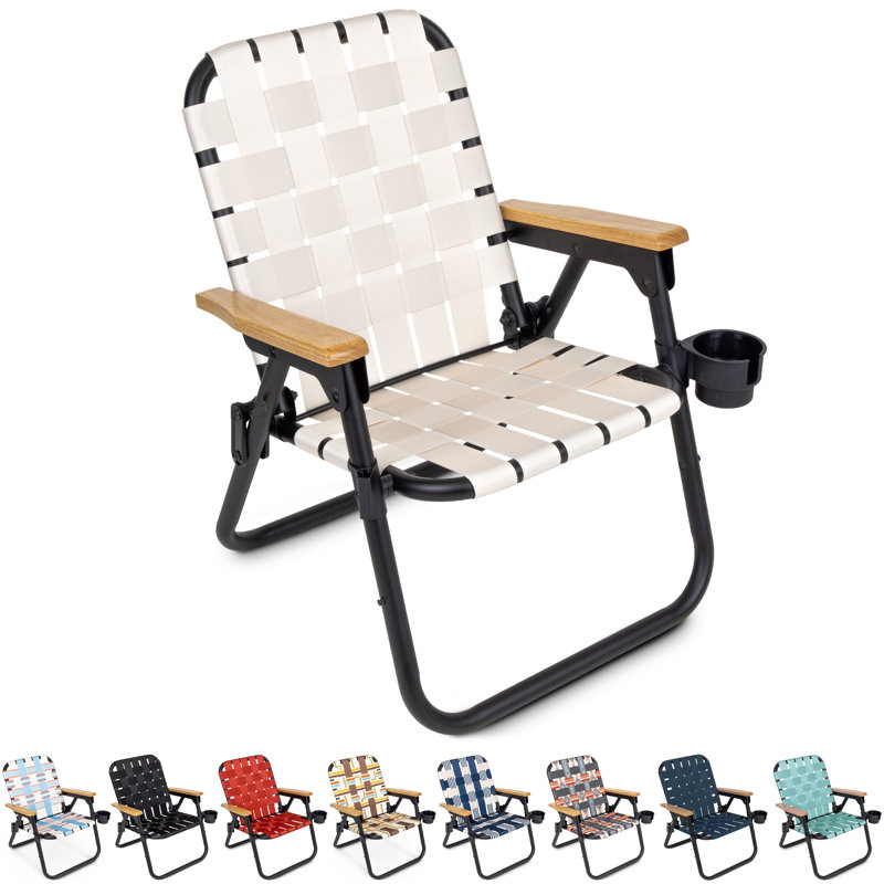 Natural Woven Folding Beach and Camping Chair with Cup Holder