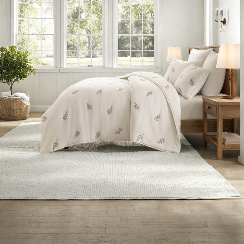 Ensemble de literie pour lit double / grand en coton 3 pièces de qualité supérieure, courtepointe moderne gris-blanc