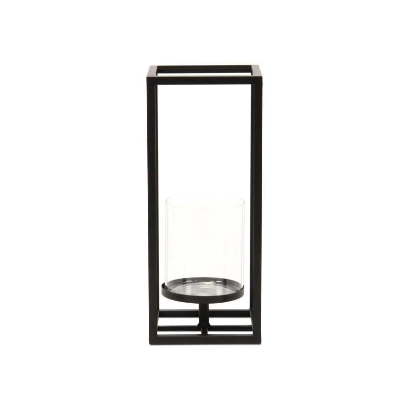 Grande lanterne carrée en métal doré Pembertale, Noir, H 13 po x l 5,5 po x P 5,5 po