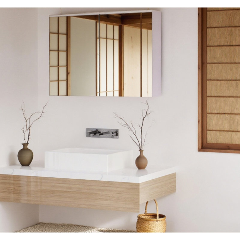 Miroir mural de salle de bain à double porte avec portes en miroir et amplement d'espace de rangement, l 31,5 po de largeur, 6 po de profondeur, 23,5 po de hauteur, étagère réglable blanche pour un rangement de longue durée, l x P H