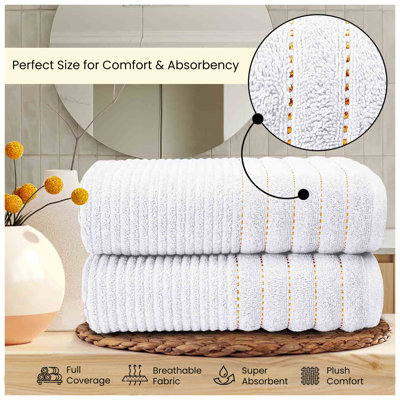 Premium Ribbed Cotton Bathroom Towel Collection, Soft & Plush, Fast Absorbing Hand, Bath Towels & Bath Sheets - 2 Pack