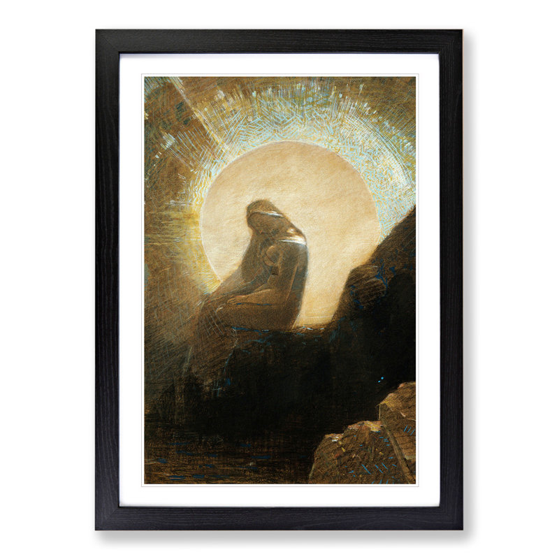 Melancholy by Odilon Redon - Picture Frame Painting, 65cm H x 48cm W x 2cm D, Black Framed