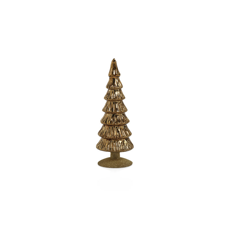 Merrigan Light Green Glass Tree on Gold Glitter Base, Set of 2, 10.75" H x 3.5" W x 3.5" D, Gold