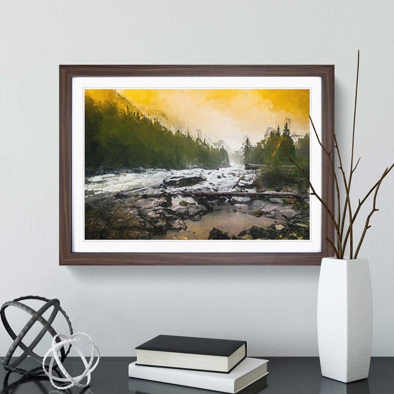 Mountain Stream View in Abstract - Picture Frame Graphic Art Print, 27cm H x 36cm W x 2cm D, Walnut Framed
