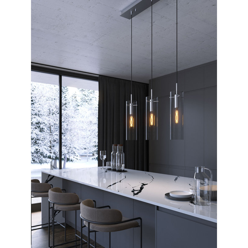 Luminaire suspendu linéaire 3 lumières Leo - 120V - 60W, Nickel satiné