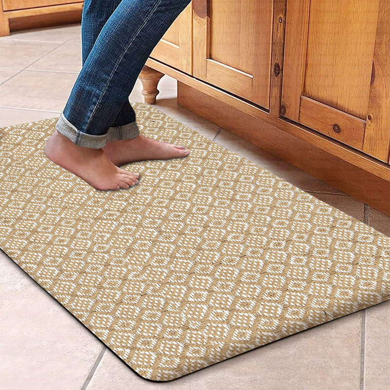 Cotton Hand Woven Cushioned Anti-Fatigue Mat Kitchen/Bathroom/Doormat Anti Skid, Beige