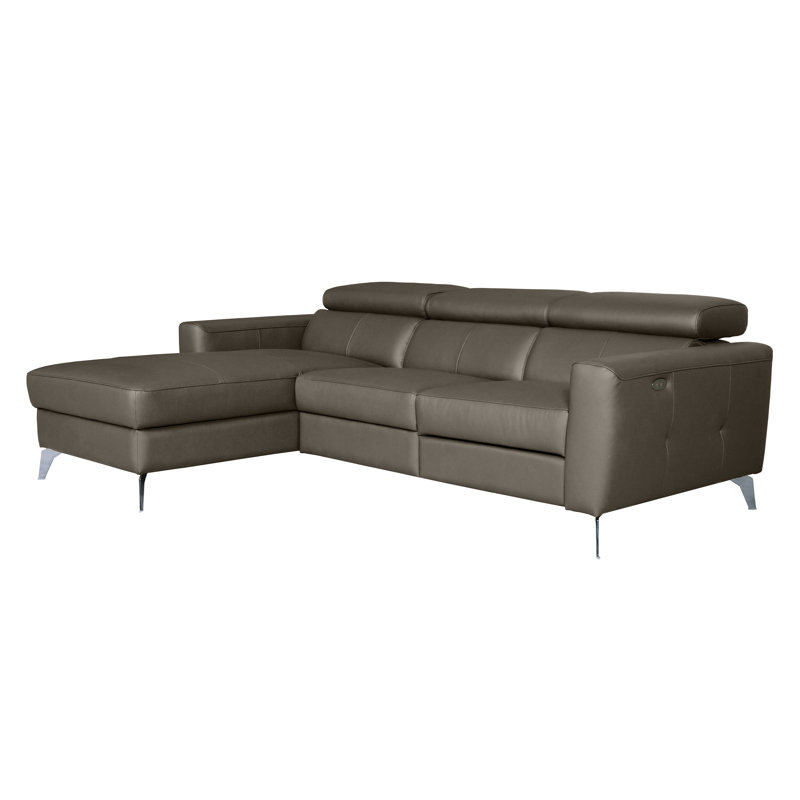 Amorian Leather Reclining Corner Sofa, Mud, Left Hand Facing