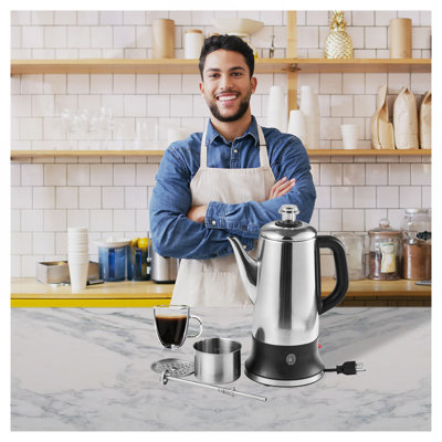 Cafetière électrique à percolateur de 12 tasses, percolateur à café en acier inoxydable 304 avec fonction de maintien au chaud et poignée résistante à la chaleur, cafetière classique, infusion rapide et bec verseur facile, argent