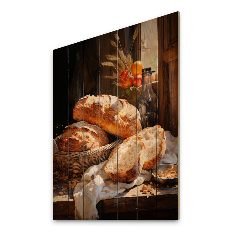 Nourriture, pains rustiques II sur bois, H 20 po x l 10 po x P 0,78 po
