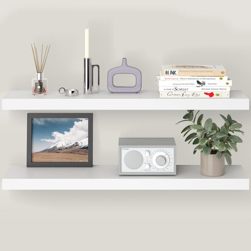 Miami 36" W x 8" D Floating Shelves with Invisible Wall Mount Brackets, White