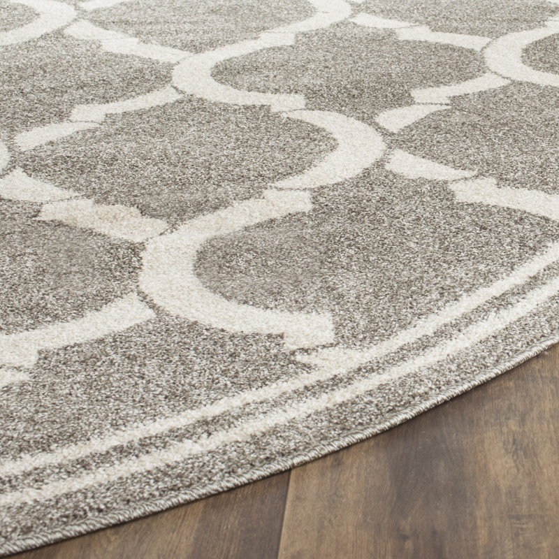 Ammundsen Geometric Dark Gray/Beige Area Rug, Round 7'