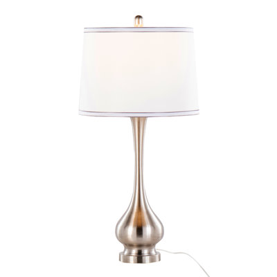 Cairo 28.75" Contemporary Metal Table Lamp In Brushed Nickel And White Linen Shade With Silver Trim From Grandview Gallery - Set Of 2