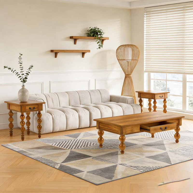 Table basse en bois avec tiroir de rangement, Natural-3