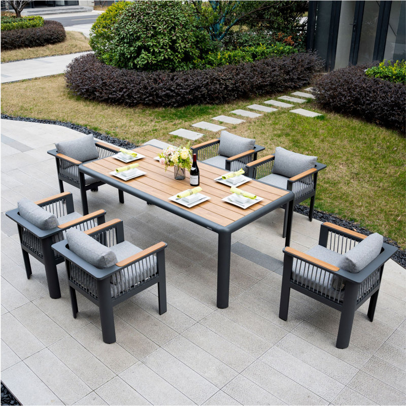 Patio Dining Set with Rectangular Table, 7 Pieces: Table, 6 Chairs