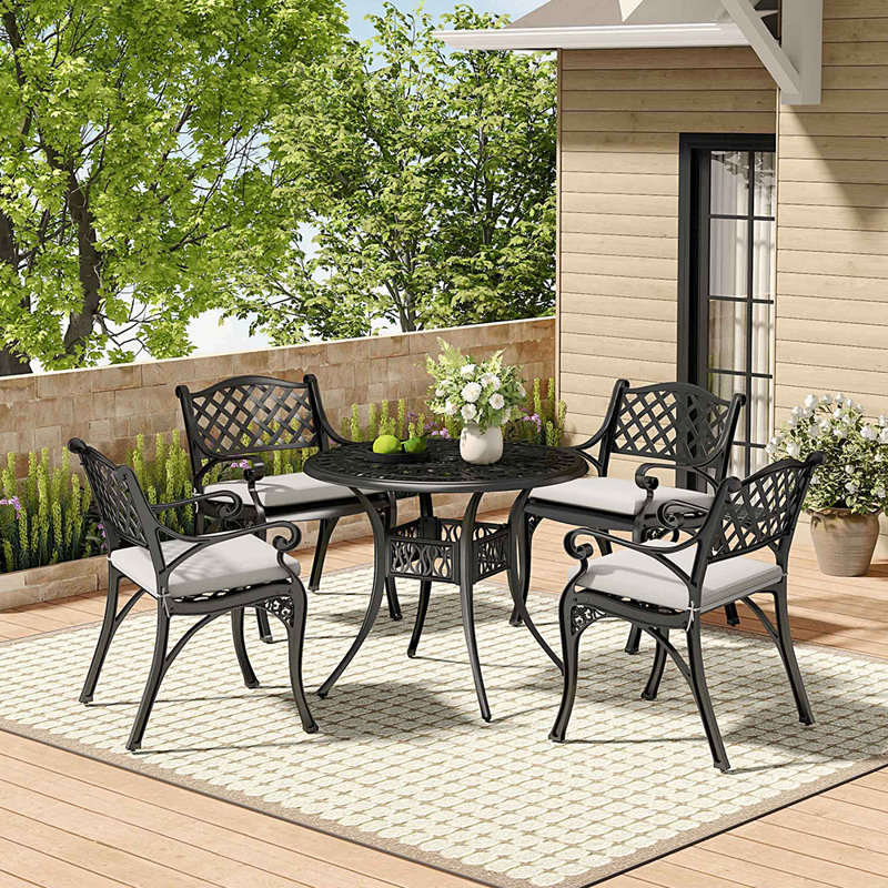 Canndale Patio Dining Set with Round Table , Cushions Included, White, 2