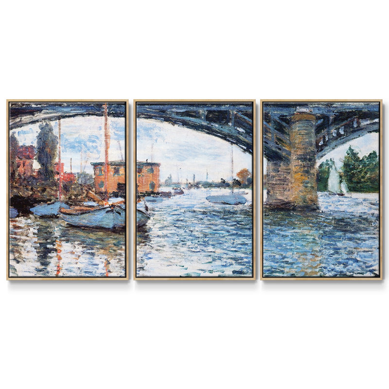 «The Bridge At Argenteuil, Gray Weather», reproduction sur toile 3 pièces, H 40 po x l 78 po x P 2 po, Naturel