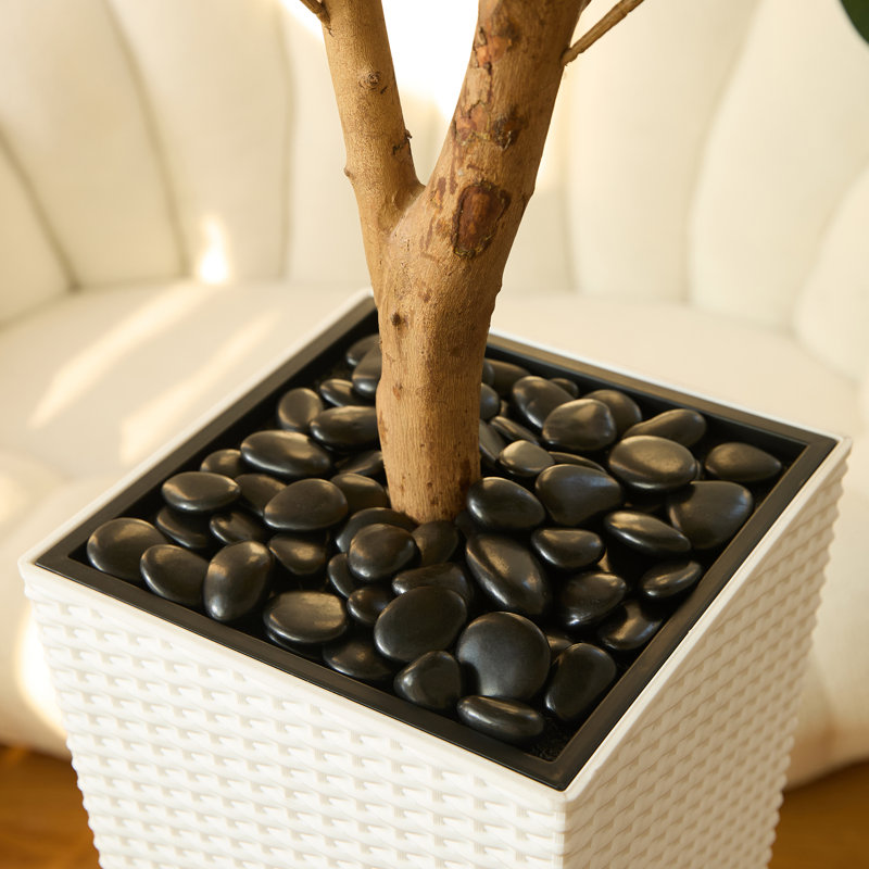Adcock Artificial Olive Tree with Decorative Pot, UV Resistant Faux Olive Tree with Natural Trunk, White