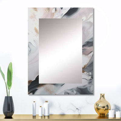 Blanc et gris Ripples of Stone II - miroir en marbre, miroir mural décoratif blanc, impression d'art en métal