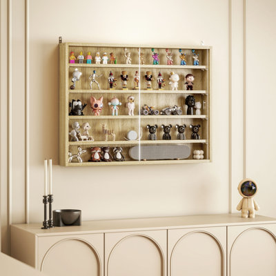 5-Storey Wall Shelf Display Cabinet, Shot Glass Display Case, Oak
