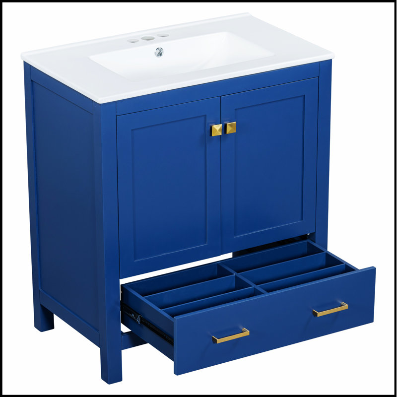 Meuble-lavabo moderne de 30 pouces avec lavabo simple encastré, poignées élégantes et rangement spacieux pour un look élégant