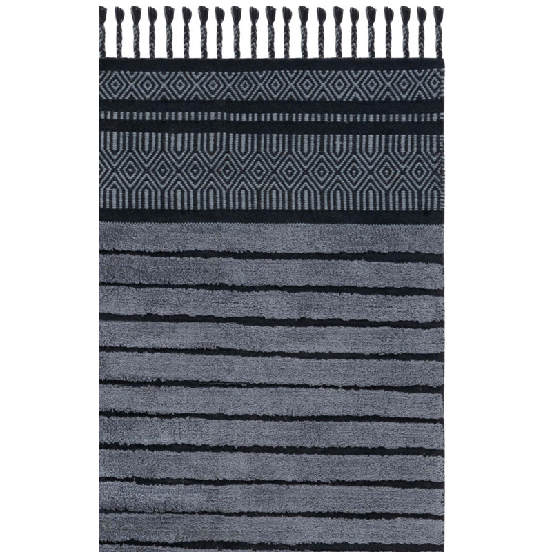 Basildene Hand Woven Cotton Pile Striped Rug, Rectangle 5' x 8'