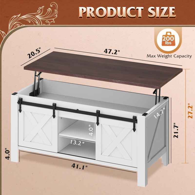 Table basse 47,3 "Farmhouse, Walnut Top/White Base