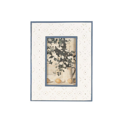 Ebern Designs 4x6 Photo Resin Stamp Print Picture Frame Blue and Cream with Glass Pane