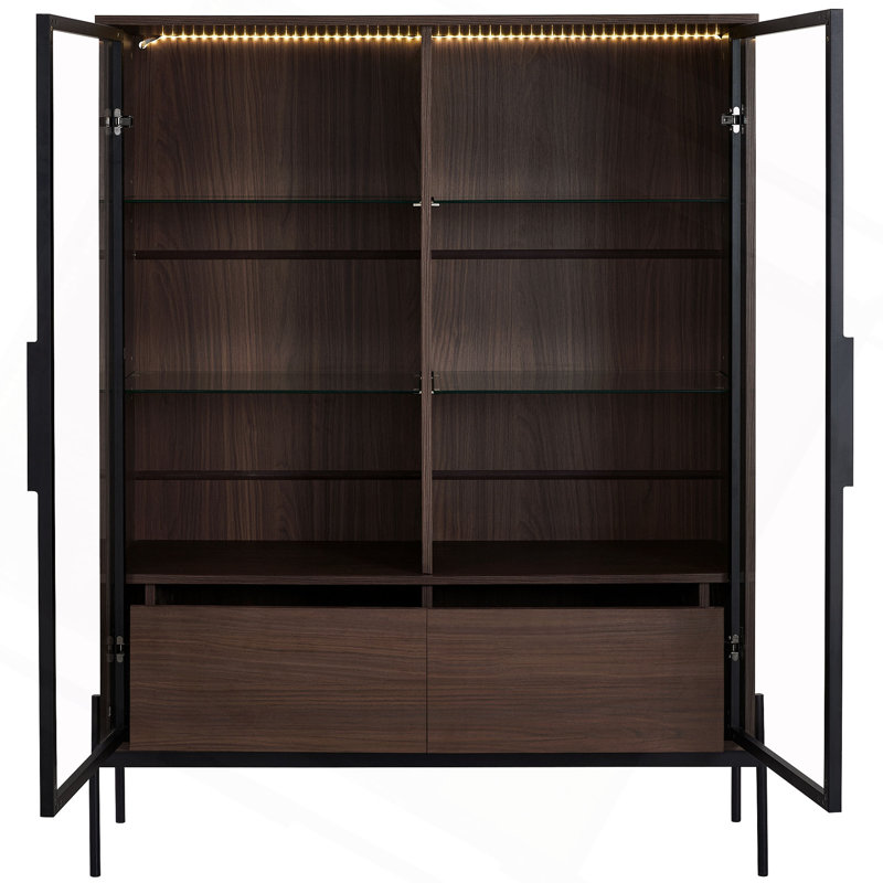51.2'' Freestanding Display Cabinet, Pantry With 2 Storage Drawers And Glass Doors, Curio Cabinet With 4-Tier Adjustable Shelves And LED Light, For Living Room, Kitchen, Office