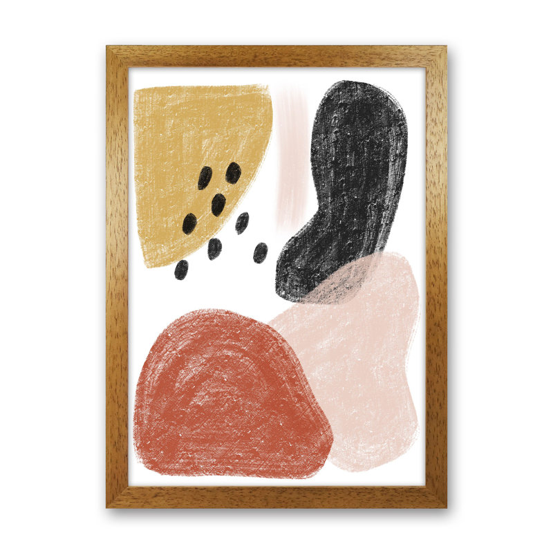 Dalia Chalk Black Polka Shapes by Pixy Paper - Single Picture Frame Painting, Oak Framed, 84cm H x 59.4cm W x 3cm D