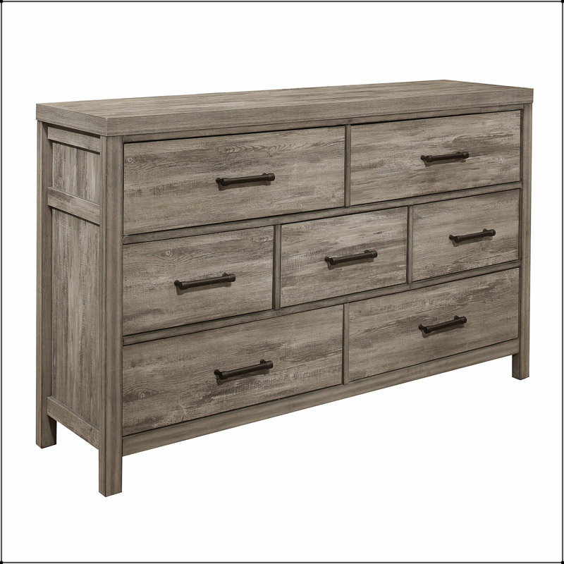 Commode de chambre à coucher à 7 tiroirs de style rustique avec finition grise vieillie et stratifié de mélamine de qualité supérieure pour plus de durabilité et de style