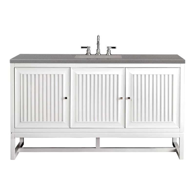 Athens 60'' Single Bathroom Vanity with Top, Glossy White, White Zeus, 8" Widespread