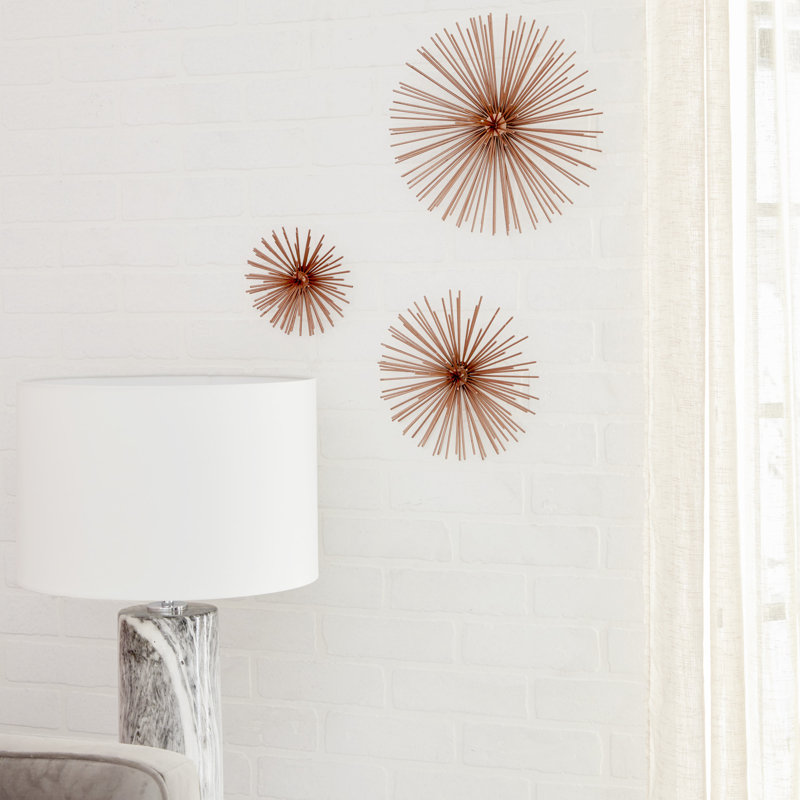 Copper 3D Starburst Metal Wall Sculpture Set of 3