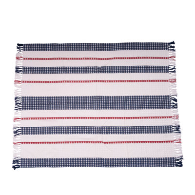 Red Blue Striped Waffle Throw Blanket