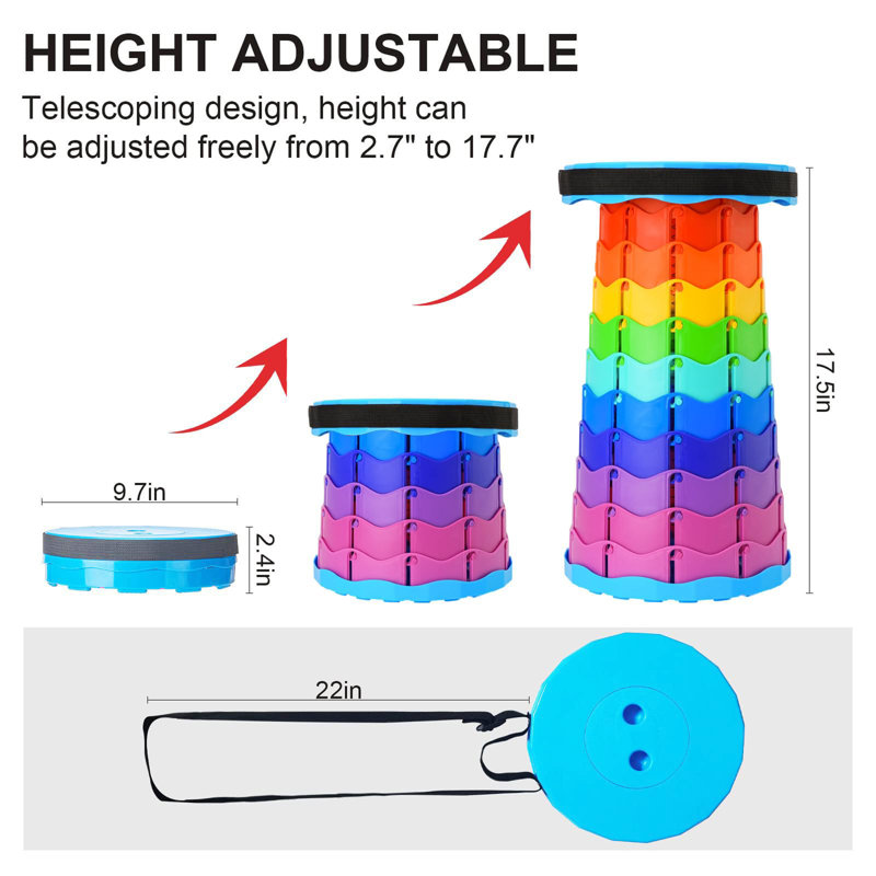 Upgraded Foldable Stool Thickened, Portable Collapsible Stool Retractable Stool for Fishing, Hiking Tours, BBQ, Parties, Outdoor Activities (Rainbow)