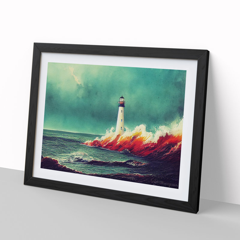 Lighthouse In Watercolour Vol.1 - Single Picture Frame Print, 25cm H x 34cm W, Black