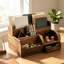 Organisateur de bureau en bois rustique avec trieur de courrier et tiroir, support d'accessoires de bureau de table pour le rangement des lettres, du papier et des stylos